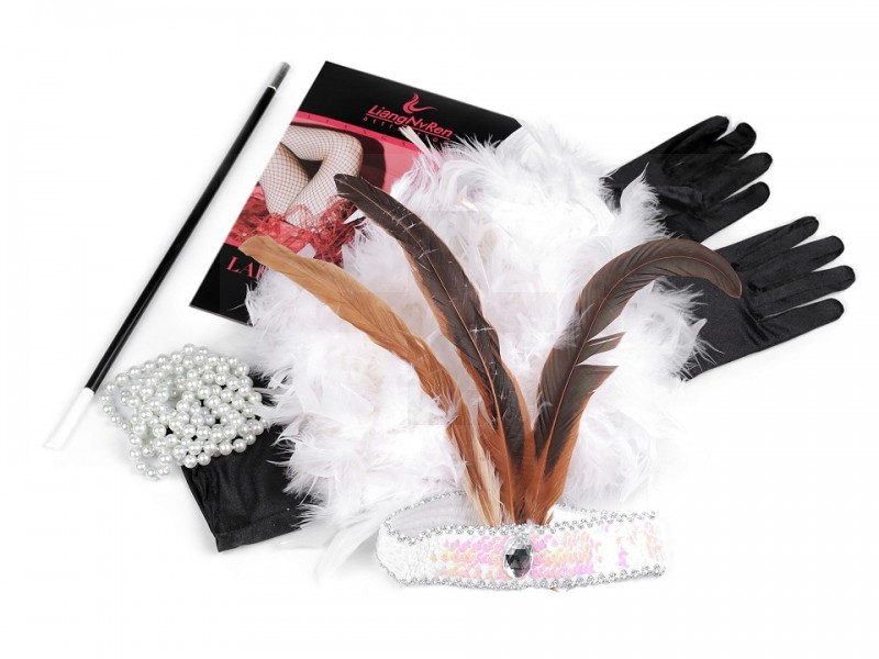 Damen Karneval Retro Kostüm Set der 30er Jahre Maske, Accessoires