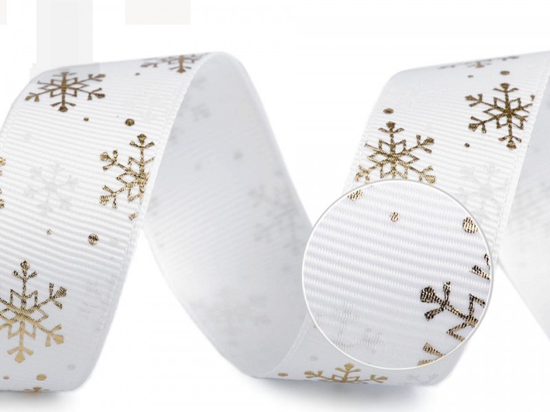 Weihnachten Ripsband Schneeflocken - Weiß-Golden Geschenke einpacken