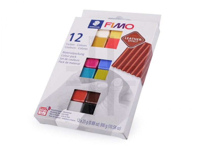 Fimo-Set 12 x 25 g Ledereffekt Kleber, Knetmasse,Gips