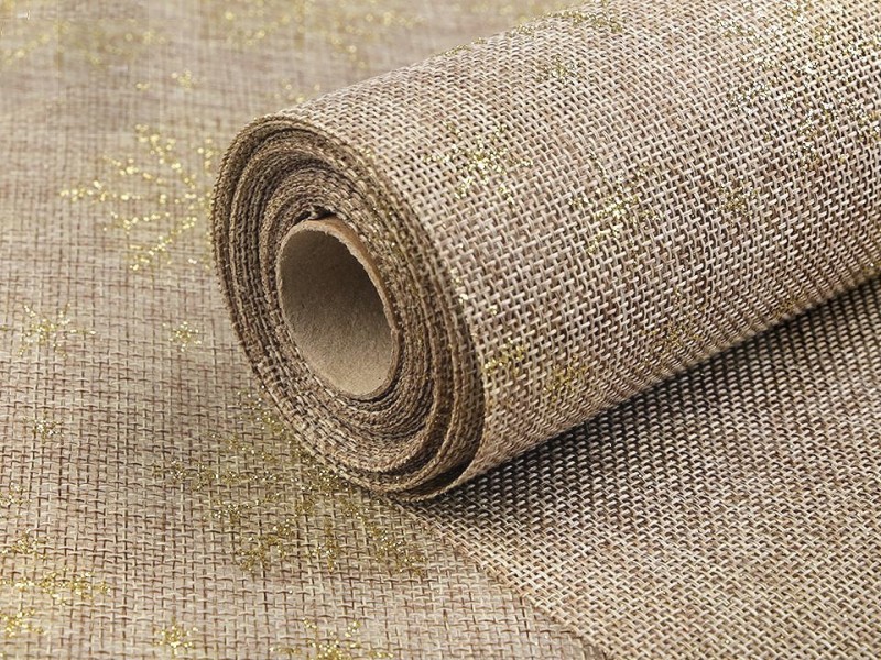 Jutestoff Imitat Schneeflocke Glitzer - 10 m Leinenstoffe, Jute