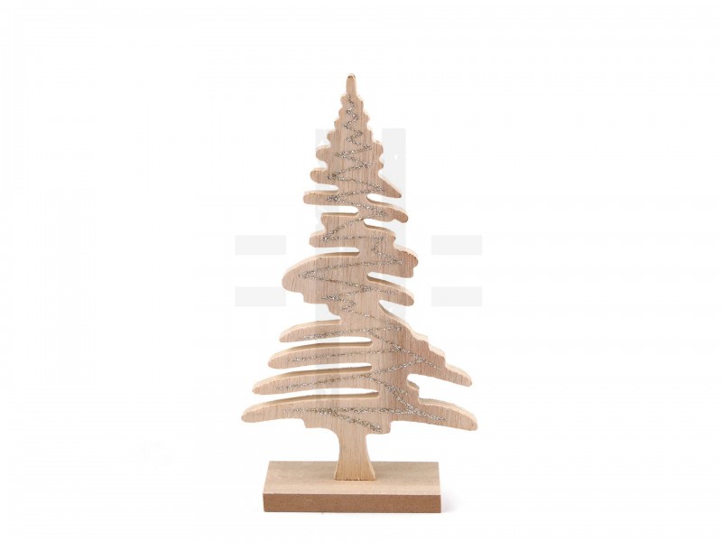             Weihnachtsbaum aus Holz mit Glitzer - 19 cm