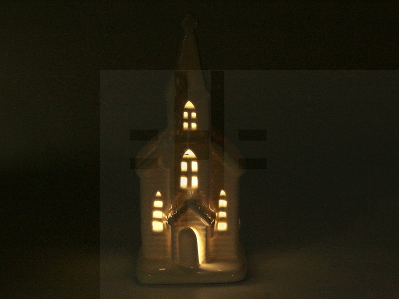             Leuchtende Porzellankirche - 23 cm