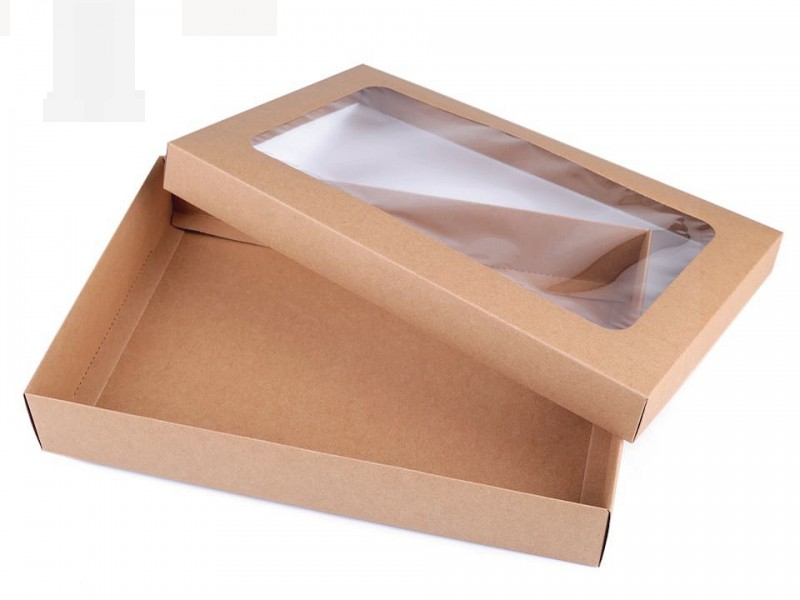 Papierbox natural mit Fenster - 4 St./Packung Geschenke einpacken