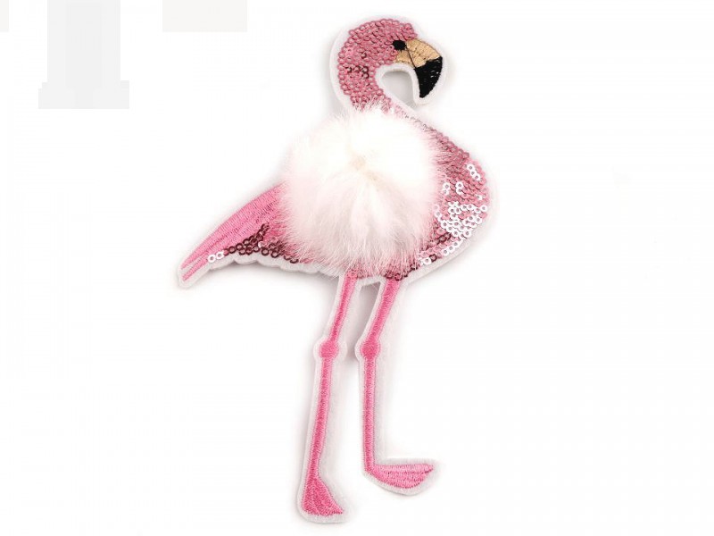 Aufbügler Flamingo mit Fell Aufbügler, Aufnäher Flicken