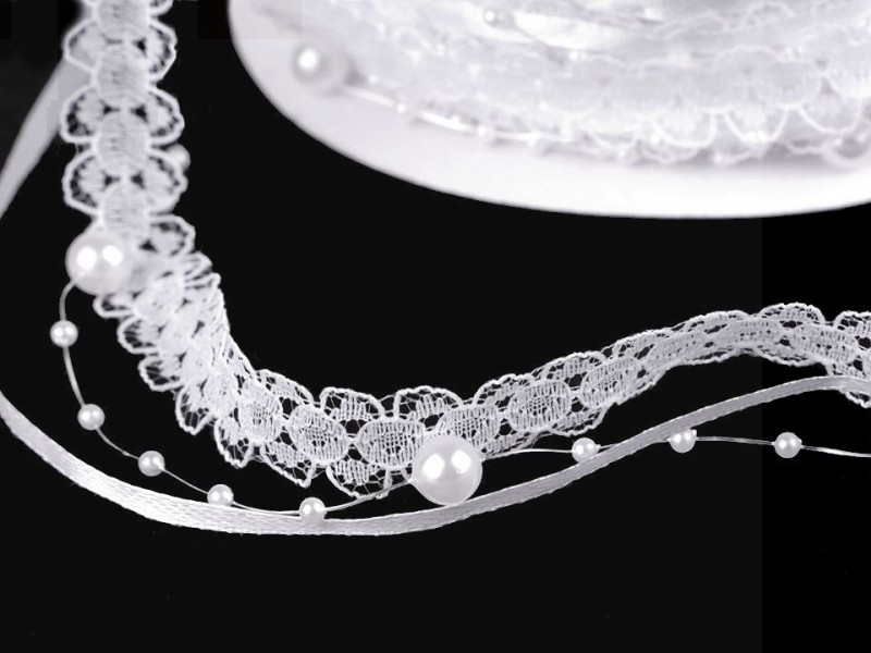 Hochzeitsband dreifach mit Perlen - 13,5 m Bänder,Borten