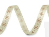 Satinband mit Schneeflocken - Beige Geschenke einpacken