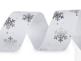 Weihnachten Ripsband Schneeflocken - Weiß-Silber Geschenke einpacken