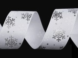 Weihnachten Ripsband Schneeflocken - Weiß-Silber Geschenke einpacken