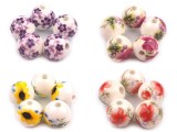    Porzellan Perlen rund Blumen - 25 St./Packung