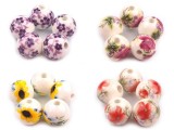    Porzellan Perlen rund Blumen - 25 St./Packung