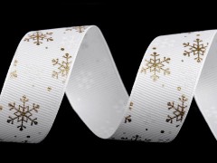 Weihnachten Ripsband Schneeflocken - Weiß-Golden 