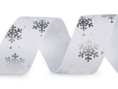Weihnachten Ripsband Schneeflocken - Weiß-Silber Bänder,Borten
