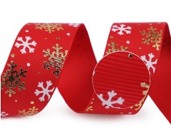 Weihnachten Ripsband Schneeflocken - Rot 