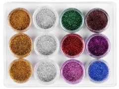 Glitzerpulver in Dosen - 12 Farben Farbe, Pinsel